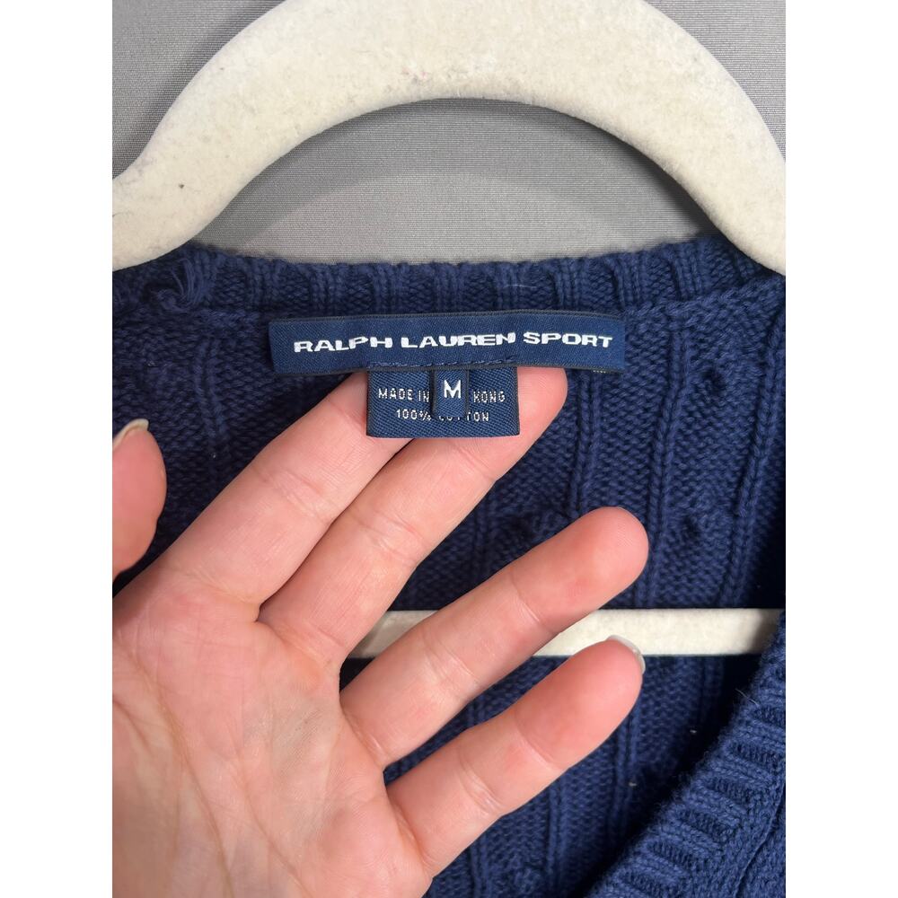Ralph Lauren Sport Sweater Womens M Cable Knit V Neck Classic Pullover Preppy - Picture 8 of 10